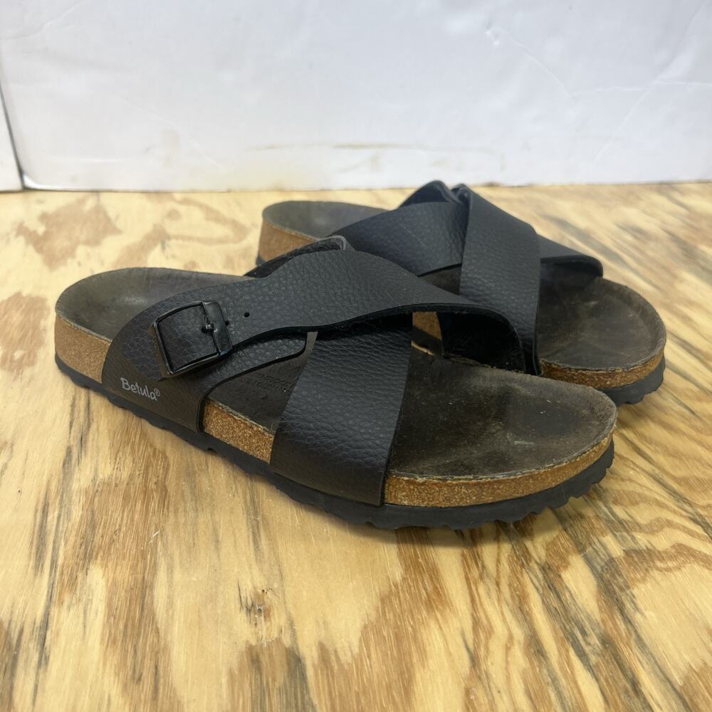 Betula Birkenstock Black Cross Strap Cork Sandals 37 Casual Boho Comfort Women